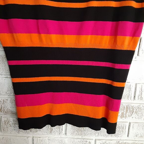 Dots Vibrant Stripe Top sz XL Ribbed Hot Pink Orange Black - Picture 2 of 7